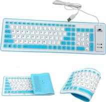 Sulankstoma silikoninė klaviatūra, atspari vandeniui ir dulkėms, su USB laidu, tylus spaudimas, minkštas, susukamas dizainas, UK išdėstymas, suderinama su kompiuteriu ir nešiojamuoju kompiuteriu (balta + mėlyna)