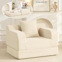 Sulankstoma sofa lova su lovos funkcija, 1 sėdimos vietos velvetinė grindų sofa su pagalvėle, sulankstoma sofa lova, maža, skirta svetainei, svečių kambariui ir palėpėje - smėlio spalvos