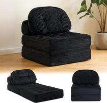 Sulankstoma sofa-lova, 4-in-1 nešiojamasis krėslas-lova, patogi grindų sofa, konvertuojamas miegamasis krėslas su pagalvėle, virvės audinio užvalkalas, fotelis, sofa-lova, skirta svetainei ir miegamajam (viengulė sofa, juoda)