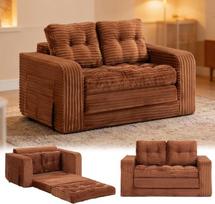 Sulankstoma sofa-lova, nešiojama kėdė-lova, patogi grindų sofa, transformuojama miegamoji kėdė su pagalvėle, apmušalas iš kordinio audinio, fotelis, sofa-lova, skirta svetainei ir miegamajam (dvivietė sofa, ruda)