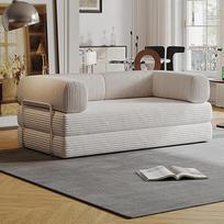 Sulankstoma sofos-lova, 180 cm pločio, XXL lova, modulinė grindų sofa, „Cord Cloud“ sofa su metaliniu rėmu, 3-vietė svečių lova, sulankstoma, neslystanti, plaunama, balkšva, 180 cm, 3 sėdimosios vietos