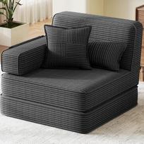 Sulankstoma sofos-lova, 95 cm miegamoji kėdė, modulinė grindų sofa iš velvetinio audinio, be rėmo sofa su aukštu atlošu ir porankiais, Svečių miegamoji kėdė miegamajam, pilka | 2/3 vietų sofa su aukštu atlošu ir porankiais, 5-in-1 sulankstoma sofa su mieg
