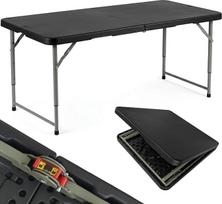 Sulankstomas kempingo stalas, atsparus oro sąlygoms, 122 cm aukščio, reguliuojamas, sulankstomas sodo stalas, švediško stalo stalas, nešiojamas, sulankstomas, juodos spalvos, su nešimo rankena ir kabliuku