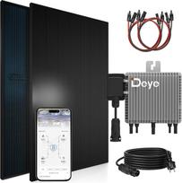 SUNNIVA® 920 W balkono elektrinė, dvipusė, visiškai juoda, su DEYE 800 W keitikliu, saulės energijos sistema, 2 stikliniai 460 W saulės moduliai, komplekte su 5 m kabeliu, „Bluetooth“ ir „Wi-Fi“, pilnas komplektas