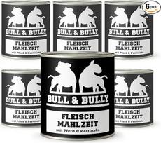Šunų maistas, šlapias, 800 g, 6 vnt. – Mėsos miltai su arklių mėsa ir pastarnokais | Veterinarų sukurti aukščiausios kokybės šlapi šunų maisto produktai su dideliu mėsos kiekiu, skirti aktyviems šunims iš „BULL & BULLY“
