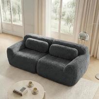 Suspausta sofa be kaulų, modulinė sofa, pagaminta iš pliušinio audinio su pagalvėlėmis, ergonomiška atrama, neremontuojama, laisvai kombinuojama gyvenamajame kambaryje, poilsio zonose