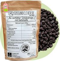 süssundclever.de® Ekologiškos tamsaus šokolado lašelės su datulių saldumu, 500 g, 70 % kakavos, be pridėto cukraus, veganiškos, pagamintos Vokietijoje, pakuotėje, datulių šokoladas