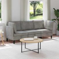 Svetainės baldų komplektas, 3 dalių, šviesiai pilkos spalvos, velūro apmušalai, su foteliu ir trisėdėle sofa, integruota daiktų laikymo erdvė, modernus ir patogus, užtikrina ergonominę atramą, lengvai prižiūrimas