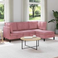 Svetainės baldų komplektas, 4 dalių, aksominis, rožinis, moderni sofa su daiktų laikymo ertmėmis, patogios paminkštintos sėdynės, ergonomiška konstrukcija ir minimalistinis dizainas, lengva priežiūra