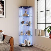 Svetainės kampinė vitrina su stiklu, 4 lentynos, 1 durys, stiklinė vitrina su užraktu, ekrano kolona, vitrina, šalmo vitrina su LED kolekcininkams