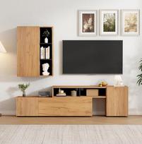 Svetainės sieninė spinta, TV spintelė, svetainės baldų komplektas (pilnas komplektas, 2 dalys), TV staliukas su vitrina, stovinti lentyna, reguliuojamas ilgis, iki 265 cm, televizoriui iki 120 colių