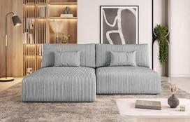 Šviesiai pilka kampinė sofa iš garstyčių velveto L formos 210 x 69 x 152 cm su miego funkcija ir patalynės dėže - sofa-lova su lovos dėže - kampinė sofa su daiktadėže - audinys: POSO 55