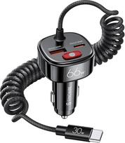SYNCWIRE Cigarečių žiebtuvėlio USB C su automobilio akumuliatoriaus apsaugos įjungimo / išjungimo jungikliu, 66 W automobilinis įkroviklio adapteris su USB C įkrovimo kabeliu 12 V automobilio lizdui, automobilinis įkroviklis "iPhone 15 Pro Max", "Samsung"