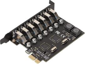 T opiky PCI-E į USB 3.0 adapterio kortelė, 7 prievadų PCI Express (PCIe) išplėtimo kortelė į USB staliniam kompiuteriui skirta prievado kortelė, skirta "Windows XP/7/8/8.1/10", skirta "Linux