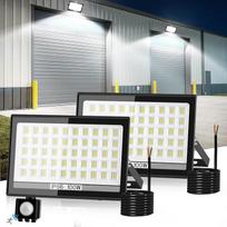 T-SUN LED prožektorius su judesio jutikliu lauke, 100 W 10000 LM itin ryškus lauko šviestuvas, 200 LED prožektorių, IP66 vandeniui atsparus sieninis šviestuvas, 6000 K šaltai baltos spalvos LED lauko apšvietimas sodui, garažui, kiemui (2 vnt.)
