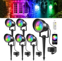T-SUN RGB sodo LED apšvietimas su nuotolinio valdymo pulteliu ir programėlės valdymu, IP65 vandeniui atsparūs sodo žibintai su maitinimu, 16 spalvų, 44 dinaminiai režimai, RGB sodo prožektoriai lauke, vejoje, medžiuose, takuose (6 vnt.)