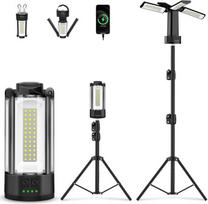 T-SUN statybinis LED prožektorius su trikoju, 6000 K įkraunama darbo šviesa su 10400 mAh baterija, teleskopinis trikojis ir krepšys, belaidė LED darbo šviesa, akumuliatorinis prožektorius stovyklavietei, garažui
