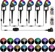 T-SUNUS sodo prožektorius LED RGB 6 sodo apšvietimas RGB su nuotolinio valdymo pulteliu IP65 atsparus vandeniui 16 spalvų ir 4 režimų sodo apšvietimas su įžeminimo smaigaliu 12 V lauko keliui sode Kalėdos