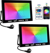 T-SUNUS LED lauko prožektorius RGB 100 W, RGB prožektorius lauke WiFi su nuotolinio valdymo "Bluetooth" programa, IP66 vandeniui atsparus prožektorius sodo vakarėliui Helovinas Kalėdos