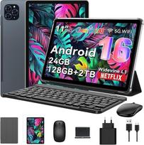 TABWEE "Android 16" planšetinis kompiuteris su klaviatūra - 24GB RAM + 128GB ROM, aštuonių branduolių, 11 colių žaidimų planšetinis kompiuteris, "Widevine L1", 1920x1200 FHD + IPS, 8000 mAh baterija, "Gemini AI", 13 MP + 5 MP AI kamera, veido ID, 5G WiF