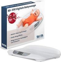 TANITA BD-590 skaitmeninės kūdikių svarstyklės su ūgio matuokliu, LCD ekranu ir svėrimo lėkštele, baltos spalvos