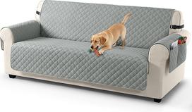TAOCOCO sofos užvalkalas, neperšlampamas sofos užvalkalas su elastinga juosta, neslystantis paminkštintas sofos apsaugos užvalkalas, skirtas gyvūnams, katėms, šunims ir žaidžiantiems vaikams (šviesiai pilkos spalvos, 3 vietų)