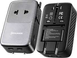 Tarptautinis kelioninis adapteris, 25 W, su greituoju PD įkrovimu, 5 jungtys (1 maitinimo jungtis / 2 USB-A / 2 USB-C), kelioninis kištukinis adapteris, tipai C/G/I/A, juodos/pilkos spalvos