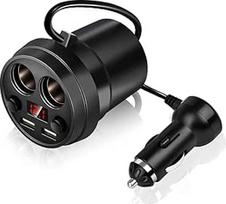 Taurė Dvigubas USB automobilinis įkroviklis Daugiafunkcinis cigarečių žiebtuvėlio automobilinis USB akumuliatorius su kabeliu, skirtas telefonui, planšetiniam kompiuteriui, transporto priemonių dalims