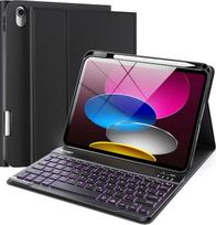 TECKNET "iPad" dėklas su klaviatūra, skirtas A16 11/10 2025/2022 11/10,9 colių kartos įrenginiui, 7 spalvų apšviestas su magnetine nuimama QWERTZ išdėstymo klaviatūra, apsauginis dėklas su rašiklio laikikliu, skirtas "iPad 11/10