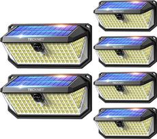 TECKNET Saulės žibintai lauko 416 LED saulės prožektorių su 300° apšvietimu, sieninis vandeniui atsparus IP66, 3 režimai, judesio jutiklis, skirti sodui, terasai ir garažui, 6 vnt.