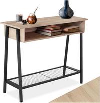 tectake Konsolinis staliukas su daiktadėže, konsolė, 100 x 35 x 80,5 cm, medinis prieškambario staliukas su tinkleliu ir lentyna, pramoninio dizaino, juodos spalvos metalinis trapecijos formos rėmas (pramoninė mediena, šviesus sonomos ąžuolas)