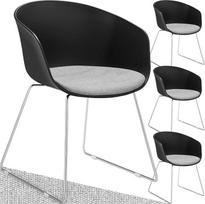 tectake® Plastikinė kėdė su porankiu, patogi valgomojo kėdė, biuro kėdė su minkšta paminkštinta sėdynės pagalvėle, chromuoto plieno kojos, ergonomiška kėdė, valgomojo kėdė, virtuvės kėdė, kėdė dubeniui - 4 vnt.