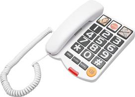 Telefonas su dideliais mygtukais vyresnio amžiaus žmonėms, laidinis fiksuotojo ryšio telefonas, vaizdo telefonas vyresnio amžiaus žmonėms, fiksuotojo ryšio telefonas su dideliais mygtukais regos negalią turintiems asmenims, tikslinis pasirinkimas, SOS (ba