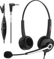 Telefoninės ausinės su 2,5 mm jungtimi, mikrofonu, triukšmo slopinimu ir garsumo reguliatoriumi, suderinamos su „Panasonic“, „Cisco“, „Polycom“ ir „Gigaset“ įrenginiais – telefoninės ausinės su 2,5 mm jungtimi