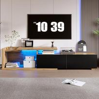 Televizoriaus spintelė su kilnojamuoju moduliu, televizoriaus lentyna su LED apšvietimu, lanksčios konstrukcijos "2 in 1" televizoriaus stovas, atskirai kombinuojamas, ištraukiamas iki 2 m, maksimaliai erdvus, natūralus