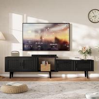 Televizoriaus spintelė, ištraukiama 146-180 cm, baldai "Tele", mediena ir rotango mediena, su 2 durimis, 2 stalčiais ir 1 atviru stalčiumi, TV spintelė, skirta 75 colių televizoriams, svetainei, miegamajam