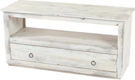 Televizoriaus staliukas, žemas staliukas, komoda, 1 niša, 1 stalčius, „shabby chic“, „vintage“, balta | „Shabby“ stilius, „vintage“