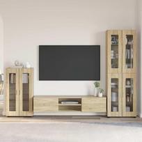 Televizoriaus stovas „Florin“, 3 dalių, „Sonoma“ ąžuolo, medinė spintelė, šiuolaikinis dizainas, praktiška daiktų laikymo vieta svetainėje ar biure, elegantiška matinė apdaila.