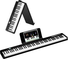 TERENCE pianinas su 88 klavišais Sulankstoma pianino klaviatūra su 1800 mAh baterija MIDI USB sąsajos palaikymas Fortepijono programa su "Bluetooth" muzikos stovu Lipdukas Garso kabelis Ausinės Sustain Pedal
