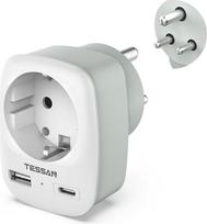 TESSAN 3-in-1 kelioninis adapteris Indija su 2 USB, D tipo kelioninis adapteris, adapteris Indija, kelioninis adapteris Indijai, adapteris Šri Lankai, Indijai, Nepalui, kelioninis kištukas, Indijos maitinimo adapteris