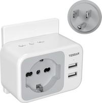 TESSAN kelioninis adapteris JAV, Amerika Vokietija kištukas su 2 USB, kištukinis lizdas Kelioninis kištukinis maitinimo adapteris Kanadai Tailandui Meksikai Sieninis įkroviklis Įkrovimo stotelė