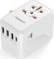 TESSAN kelioninis adapteris Worldwide USB C PD Fast Charge, 45 W greito įkrovimo kelioninis kištukinis adapteris su 3 USB ir 2 USB C, universalus ES, JAV, JK, Tailandas, Australija, kelionių adapteris