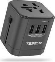 TESSAN kelioninis adapteris visame pasaulyje, Japonijos kištukinis lizdas su 3 USB A, kelioninis kištukinis adapteris visame pasaulyje, universalus adapteris Japonijai, JAV, Jungtinei Karalystei, Anglijai, Kinijai, Tailandui, tarptautinis kištukinis adapt