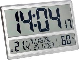 TFA „Dostmann XL“ skaitmeninis sieninis laikrodis 60.4520.54 su temperatūros ir drėgmės rodmenimis, savaitės dienų rodymu (8 kalbos), radijo bangomis valdomu mechanizmu, lengvai įskaitomas, didelis, sidabrinis, (ilgis) 360 x (plotis) 235 x (aukštis) 28 (8