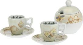THUN – 2 kavos puodelių ir cukrinės rinkinys – „Elegance“ serija – porcelianas – 110 ml – skersmuo 6,5 cm – aukštis 5,5 cm – Patalynės skersmuo 11,5 cm – Cukrinė 11 x 120 cm aukščio – 110 ml
