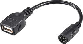 Tiekimo schema: 12 cm DC lizdas, maitinimo blokas, 5,5 x 2,1 mm adapteris su USB kištuku ir lizdu, kabelis