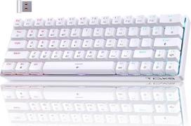 TMKB T63 mechaninė belaidė žaidimų klaviatūra su „Red Switch“ jungikliais, „Bluetooth“, 2,4 GHz, su laidu, RGB apšvietimu, balta