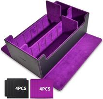 tombert Premium kortų dėklas MTG PTCG žaidimui, didelės talpos, 4 skyriai ir 4 įdedamos kortos, 1200+ PU odos vado kortų dėklas (juodas ir violetinis)