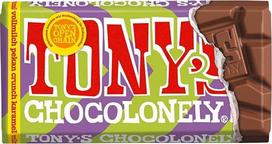 TONY'S CHOCOLONELY pieninis šokoladas su pekano riešutais ir karamelės traškučiais, 90 g – „Fairtrade“ šokoladas. Be palmių aliejaus, pagamintas Belgijoje