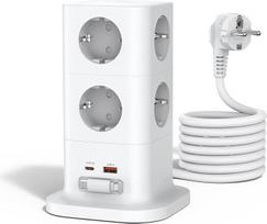TOPADRE Steckdosenturm 65W Schnellladen mit 70CM Einziehbarem Kabel, 11 in 1 Steckdosenleiste Überspannungsschutz, 3680W Mehrfachsteckdose mit Schalter und 2M Verlängerungskabel für Zuhause/Büro